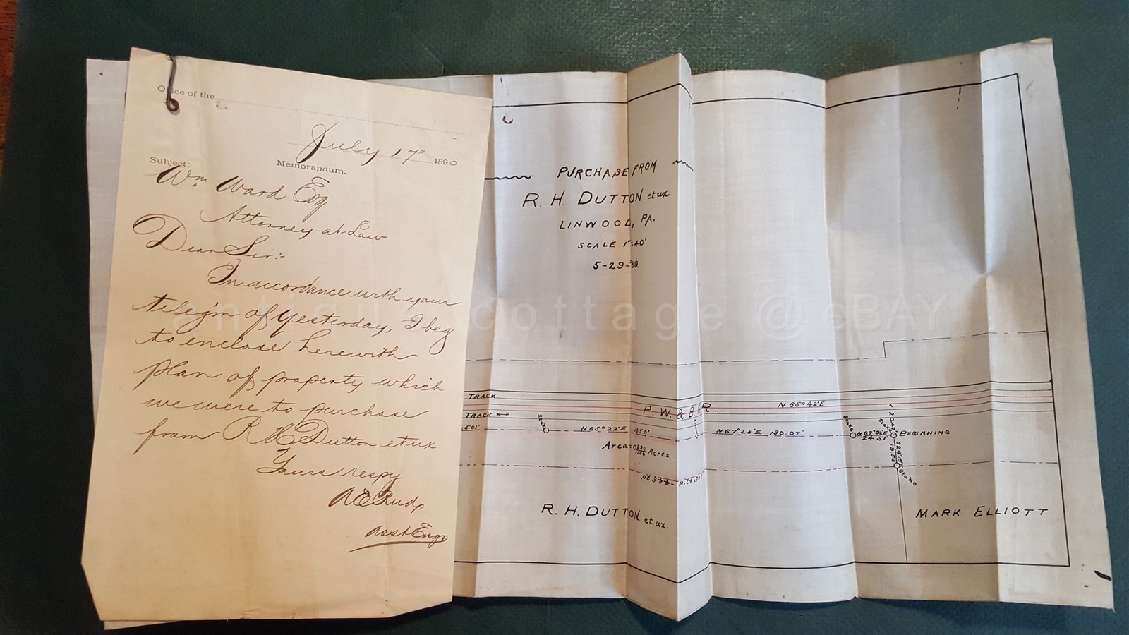 1889 antique HAND DRAWN PLATT MAP linwood pa JAS BURNS r h dutton MARK ELLIOT