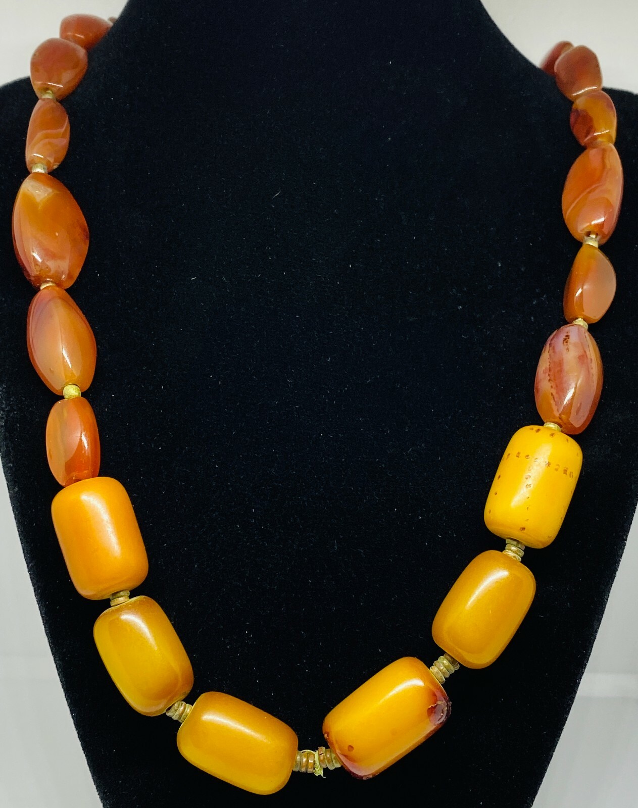 Antique Ethiopian Burned Fatty Amber & Carnelian African Trade Bead Strand