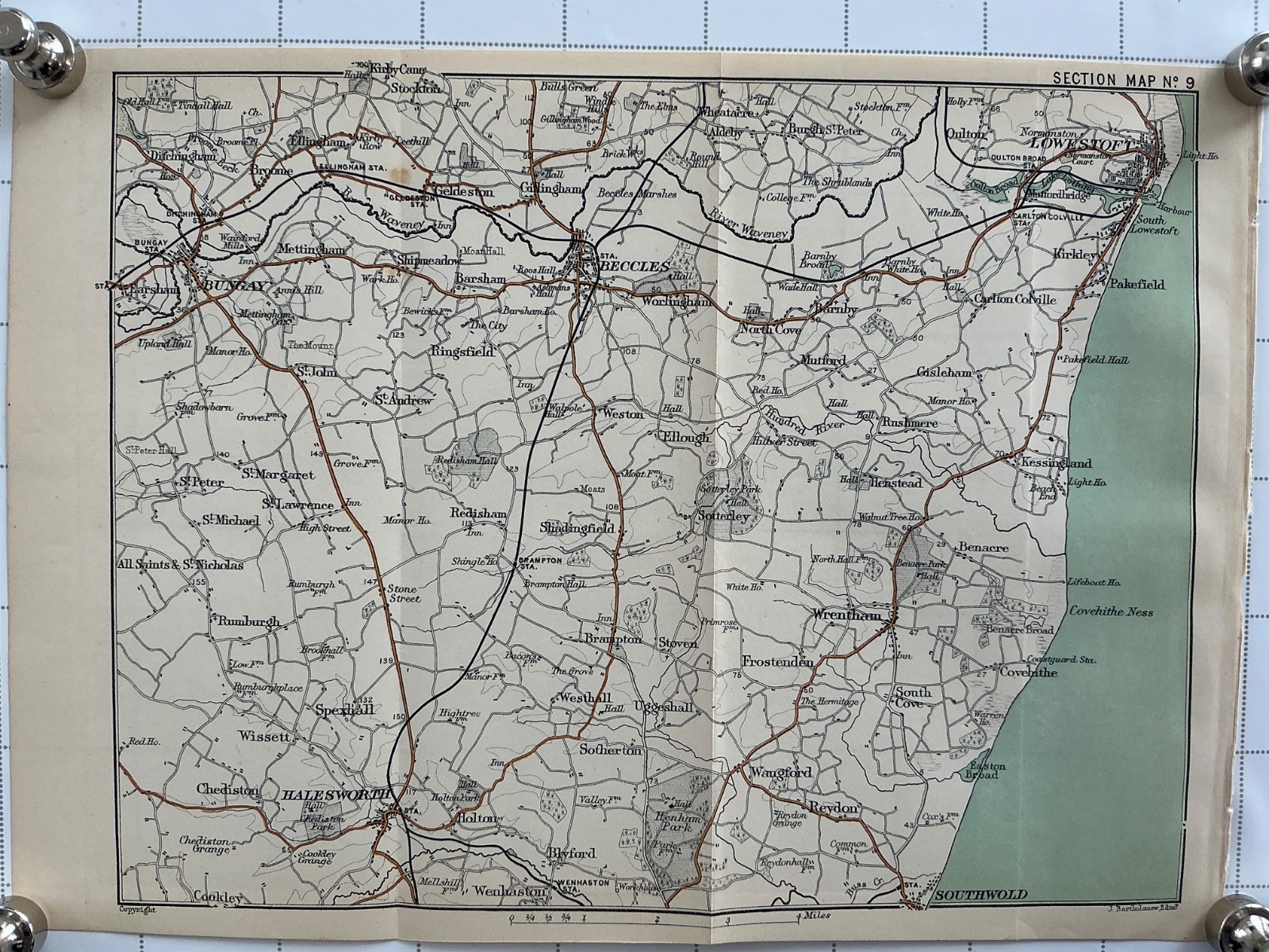 LOWESTOFT – BECCLES – 1899 Original Antique County Map England Bungay