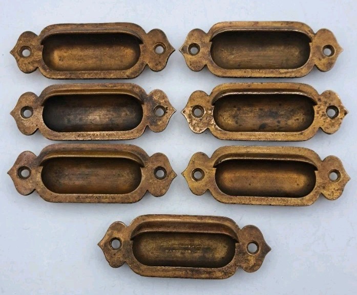 Antique Recessed Window Sash Lifts Pulls Cast Brass Old Vintage Hardware Lot 7
