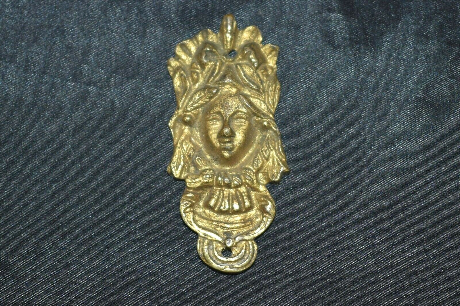 Antique Victorian WOMAN Ornate Brass? Decorative Plaque Hardware Marked R