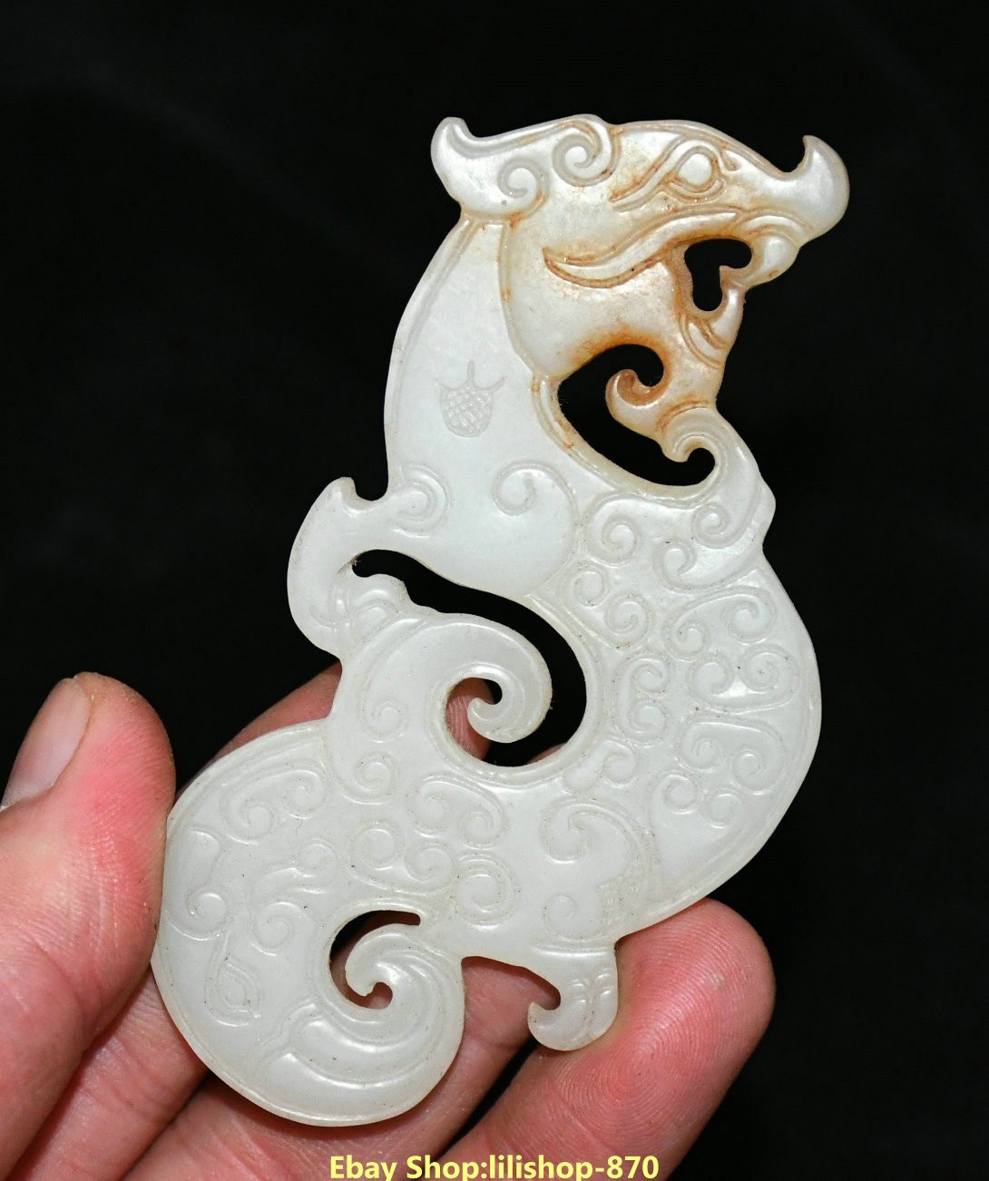 9CM China Han Dynasty White Jade Carved Dragon Beast Animal Yubi Amulet Pendant