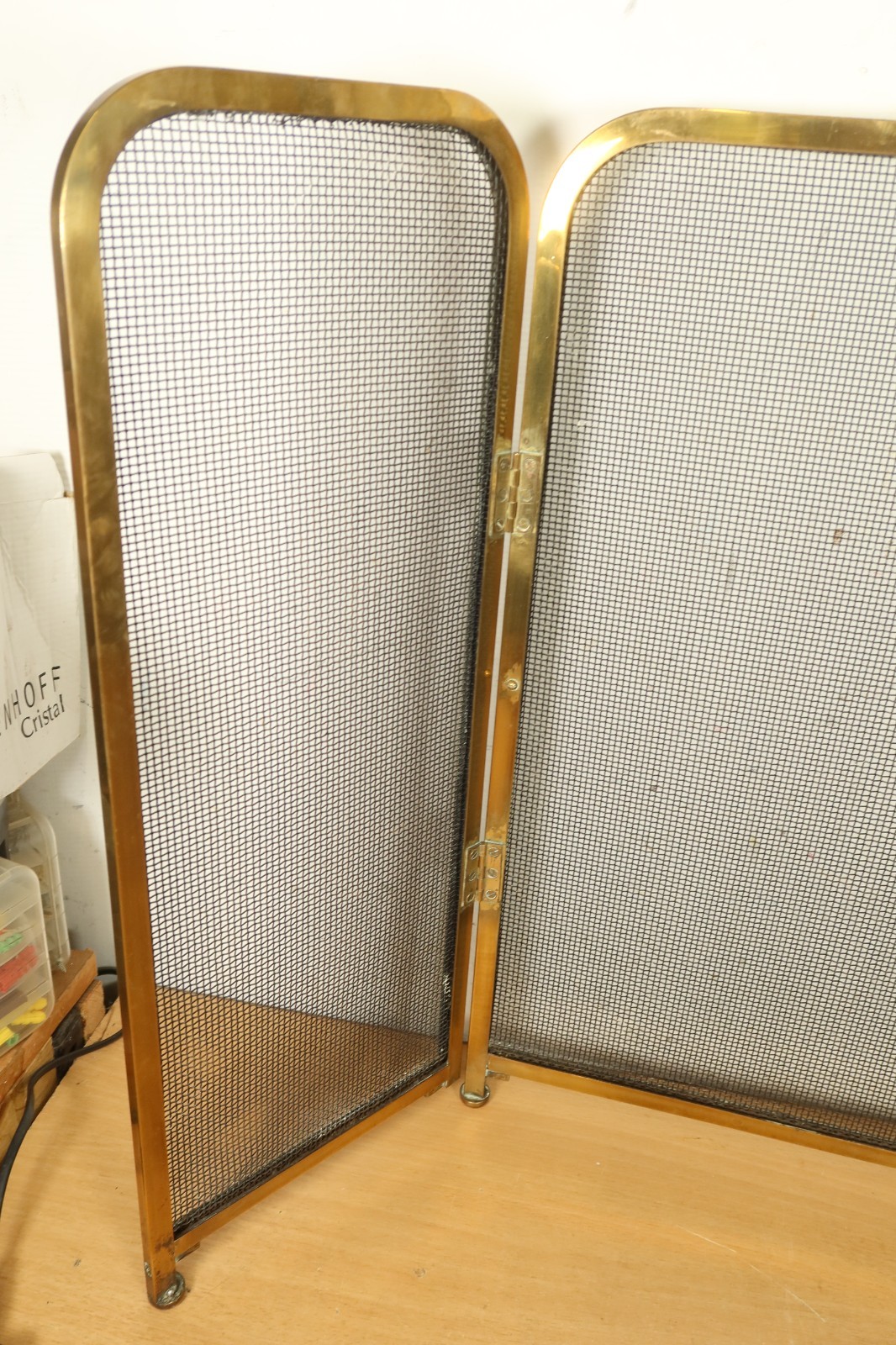 Vintage Solid Brass Fire Guard Fireplace Spark Spit Screen Folding 3 Mesh Part