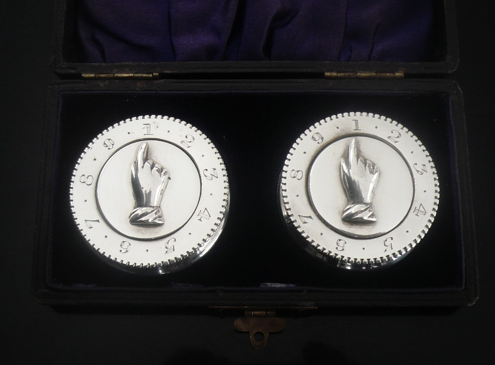 Pair Sterling Silver Whist Markers (Cased), Lawrence Emanuel, Birmingham 1897