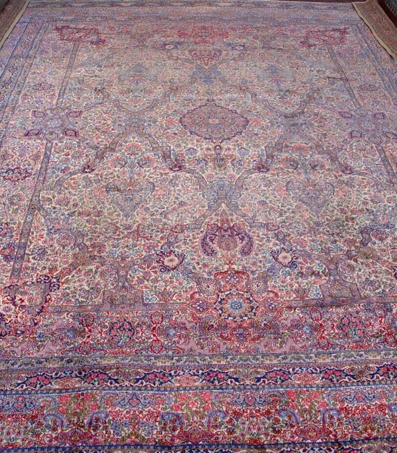 12’9″x 17′ ANTIQUE KERMANN HAND KNOTTED WOOL LARGE PREMIUM QUALITY RUG EXCELLENT