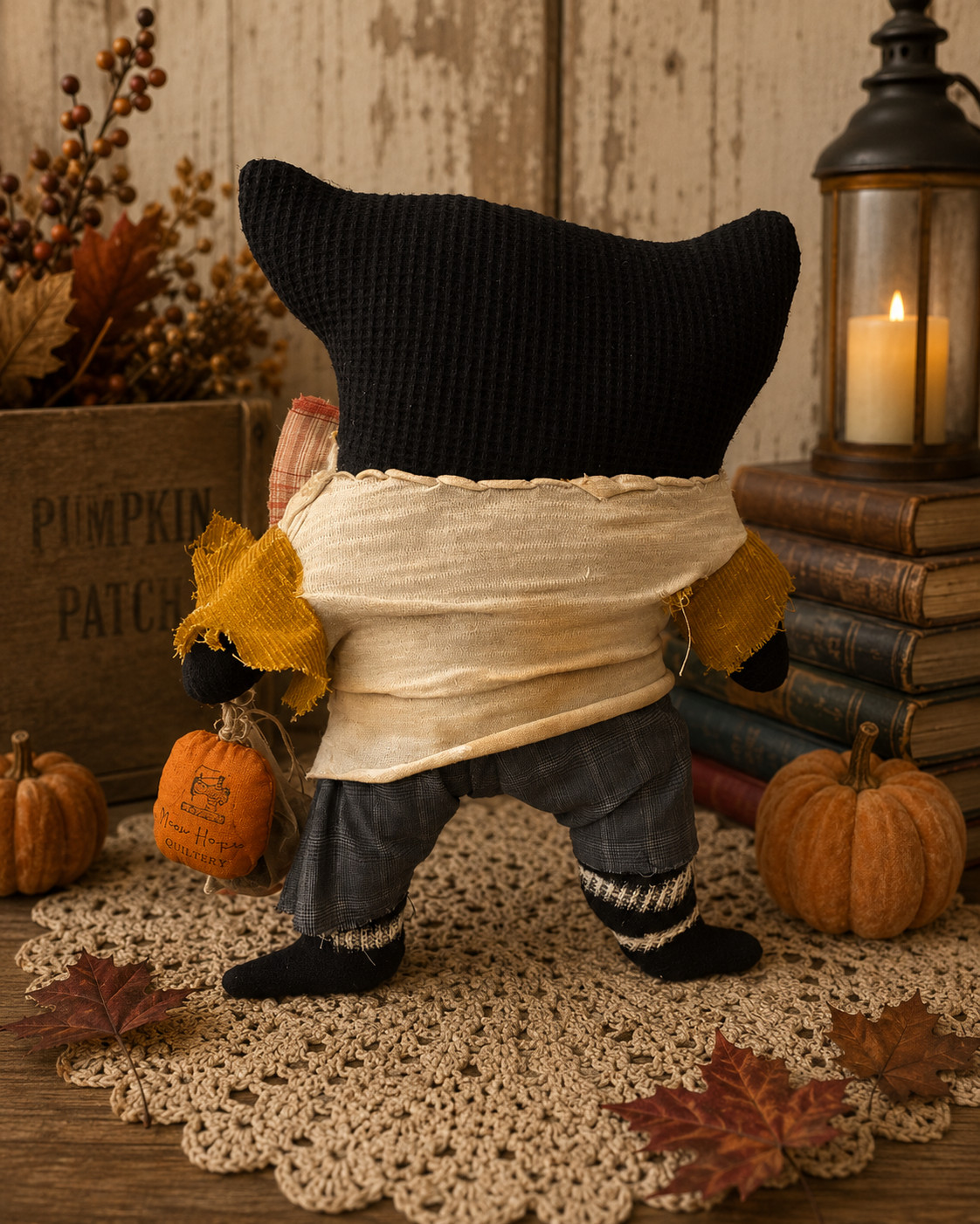 Jasper Brambletail Primitive Black Cat Doll | Handmade Fall Farmhouse Decor