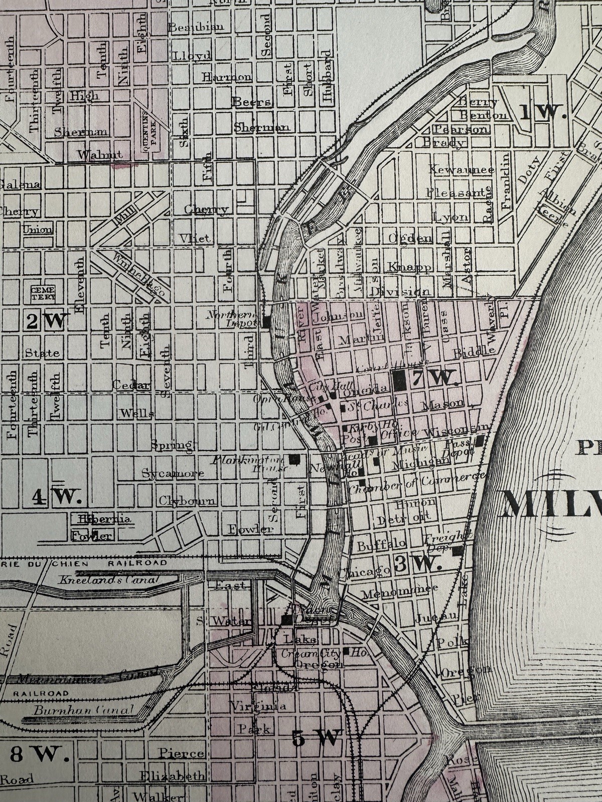 Milwaukee fine city plan 1880 Mitchell decorative hand colored map