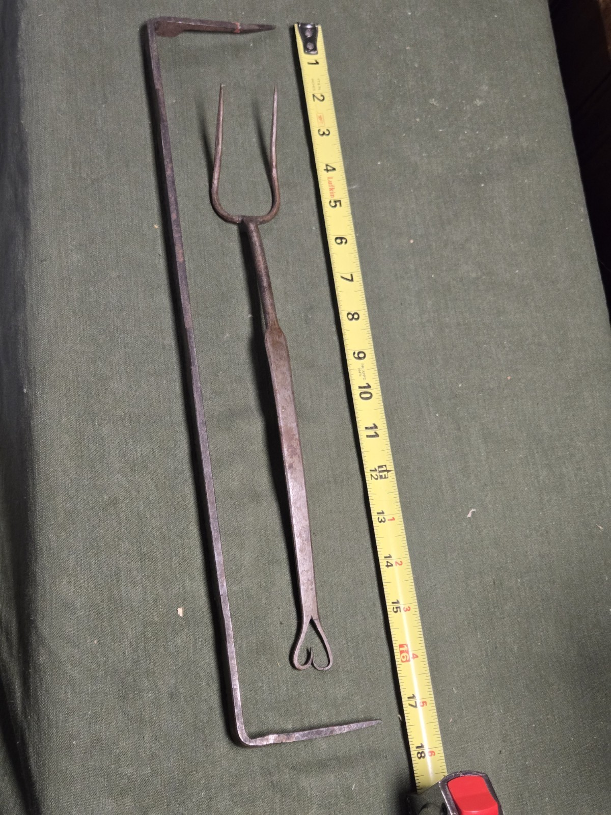 Vintage Tom Loose Dauberville PA Hand Forged Wrought Iron Flesh Fork & Hanger