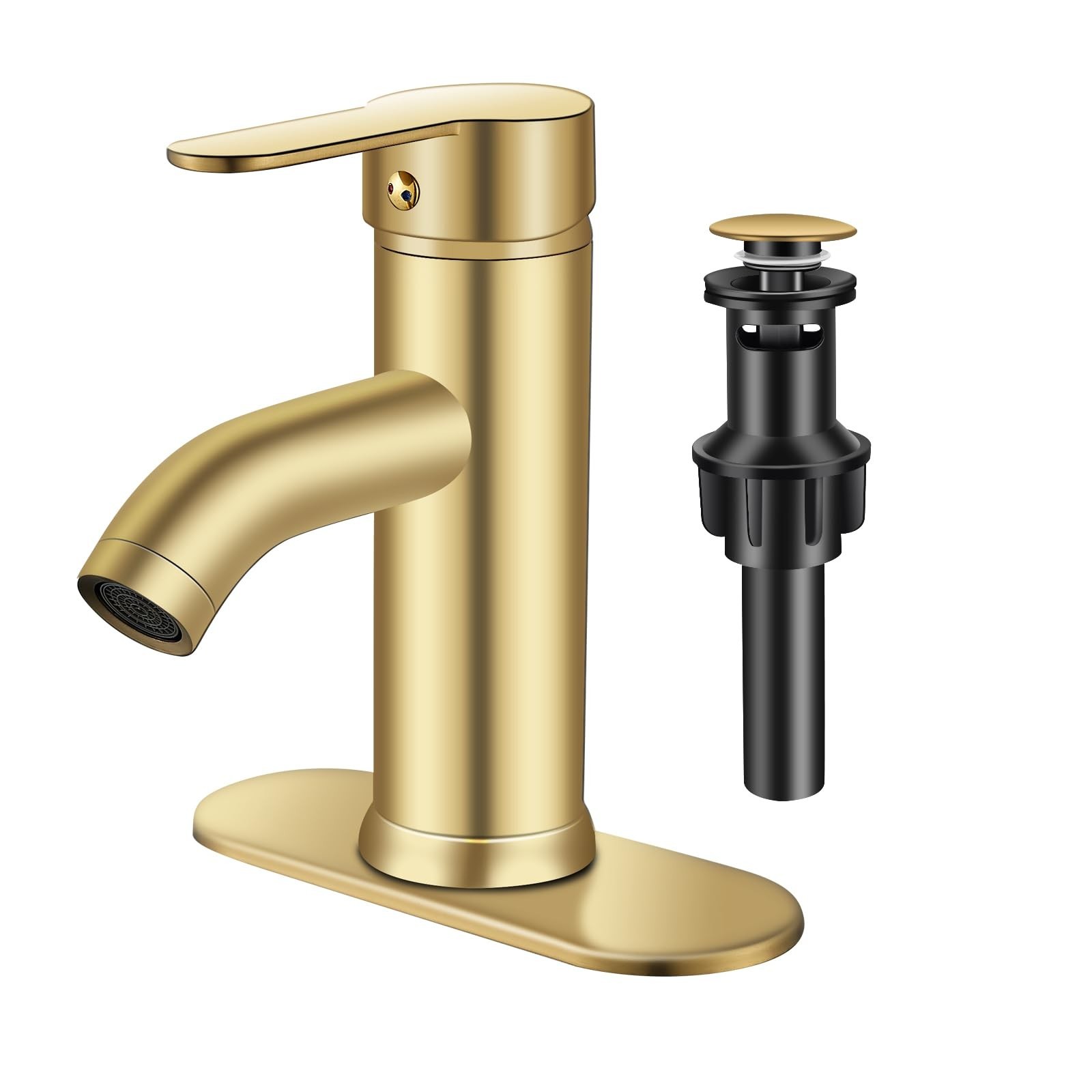 Brushed Gold Bathroom Faucet, Single Handle Sink Faucet, 1 Hole or 3 Hole, Ba…