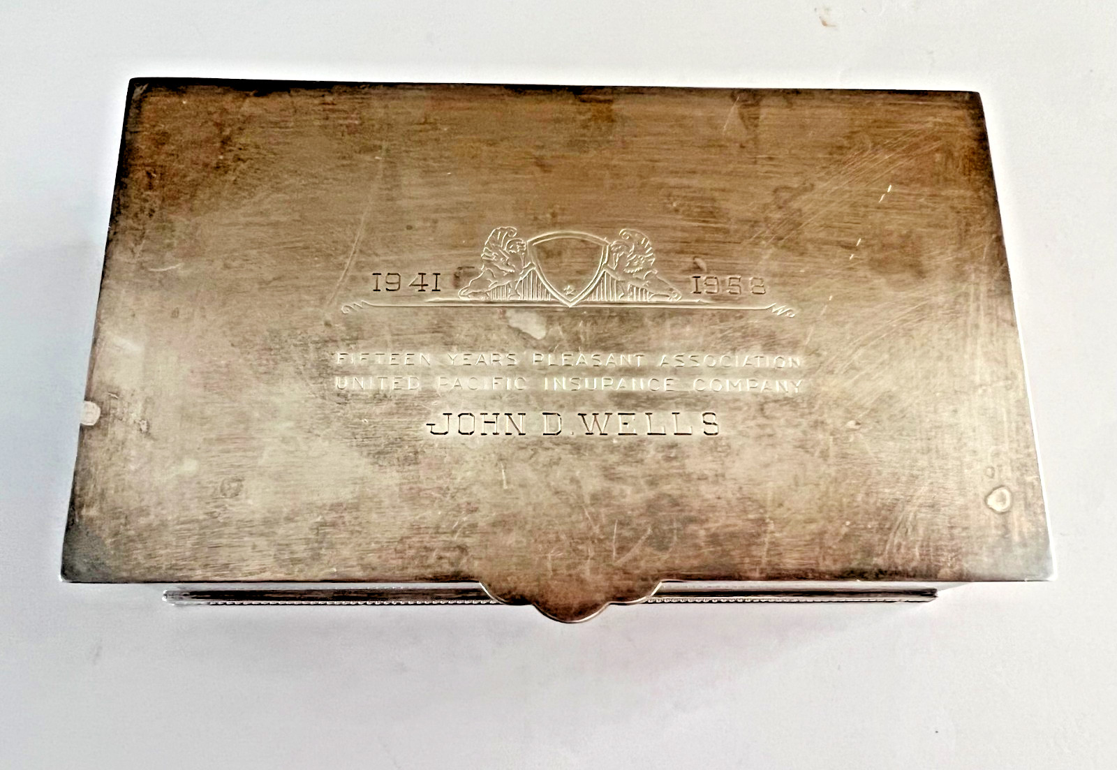 Vintage Silver plated Cigarette or Trinket Box Marked Pleasant Insurance Co