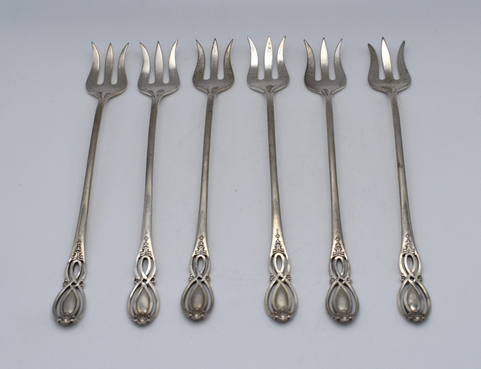 Six Seafood / Cocktail Forks, Alvin mfg co. Sterling Silver 925