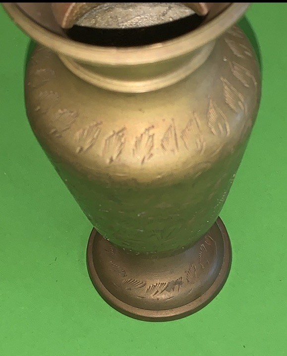 Antique/Vintage Brass Flower Vase Etched Pattern HandMade Stamped Sew India 143J