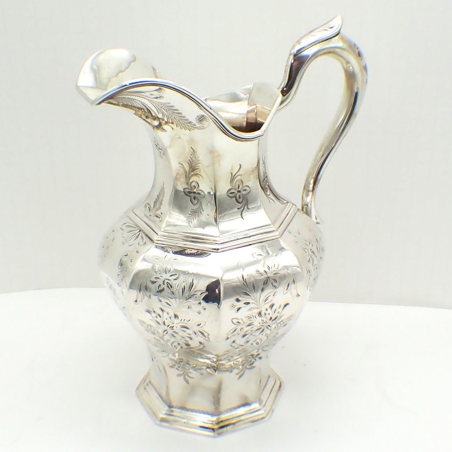 Engraved Floral Water Pitcher Sterling Silver Stebbins Co 1846 Mono EHA