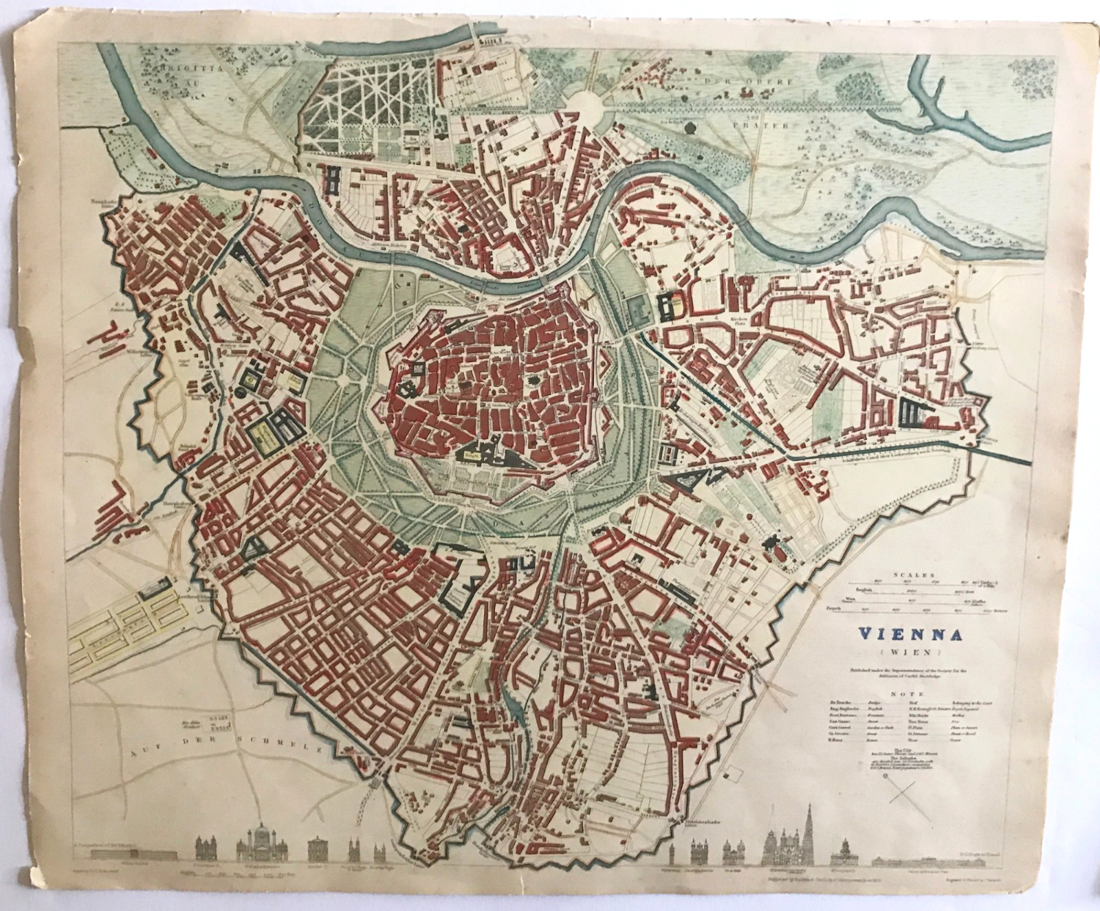 Vienna, Austria – 1833 Rare Antique City Map – W. B. Clarke, Baldwin & Cradock