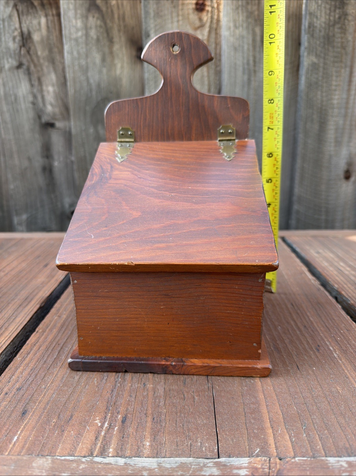 Antique Vintage Wooden Saltbox Americana 10.”25 H x 5”.5 D x 6” W