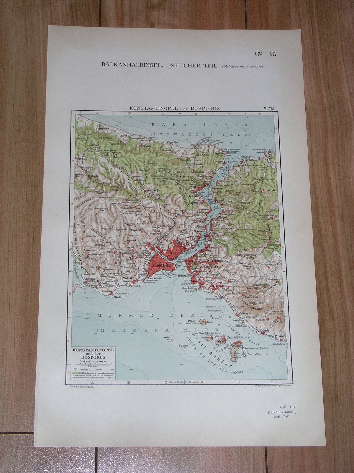 1928 VINTAGE MAP OF ISTANBUL CONSTANTINOPLE / BOSPHORUS / TURKEY