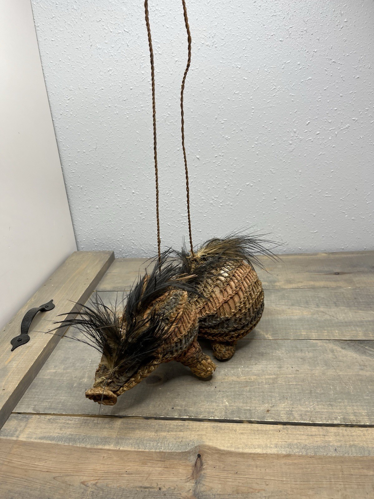 Papua New Guinea Woven Fiber Dream Hanging Wild Boar /Pig Figure 10” Long