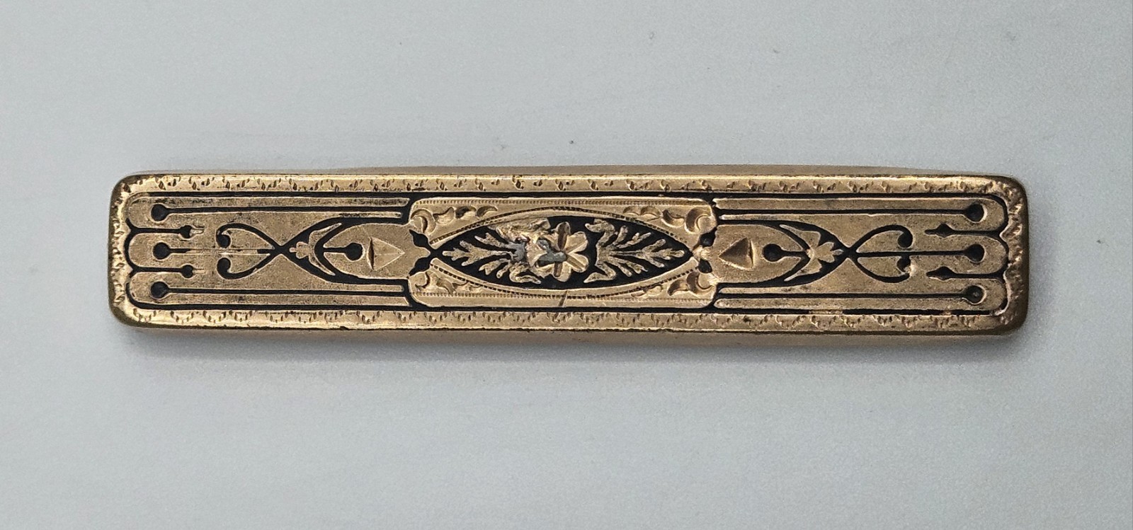 Antique Art Nouveau Tie Bar Brooch Pin Gold Tone & Black Handmade Tube Hinge