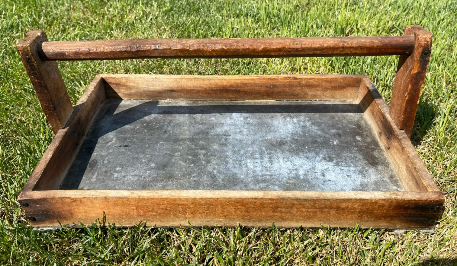 Antique Primitive Wood Berry Gathering Carrying Tray Basket Tin Bottom 18×11