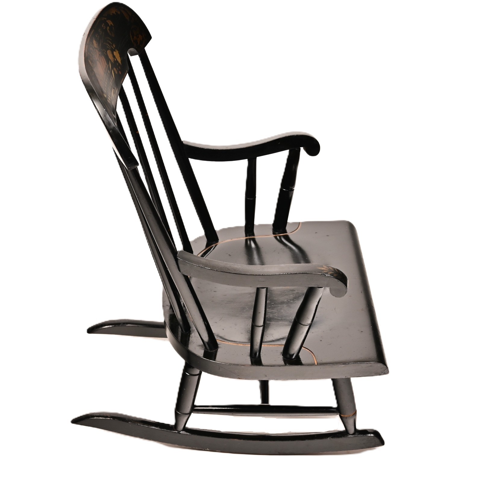 NICHOLS & STONE Hitchcock Original Vintage Signed Ebonized Childs Rocking Chair