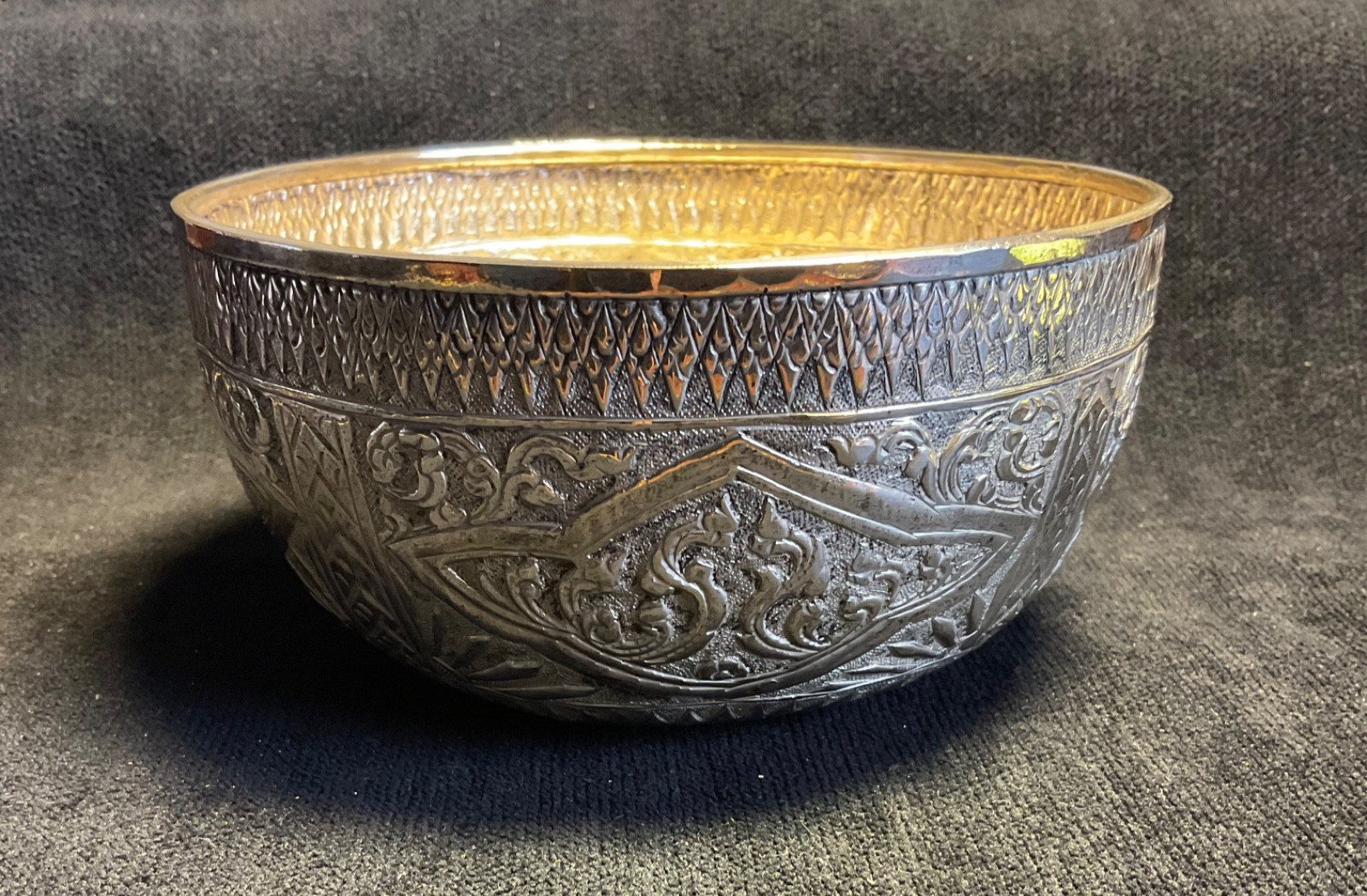 Antique Large South East Asian solid Silver Alloy Hallmarked bowl