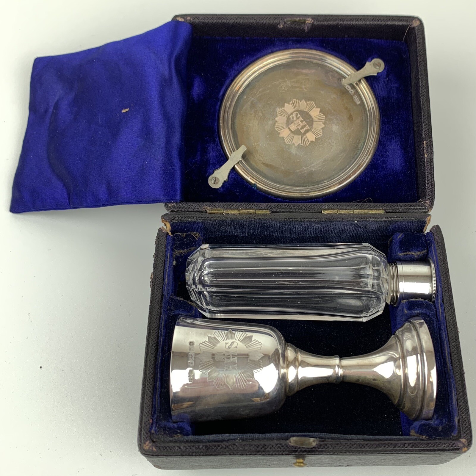 Antique Solid Silver Cased Travelling Communion Set Catholic IHS James Dixon