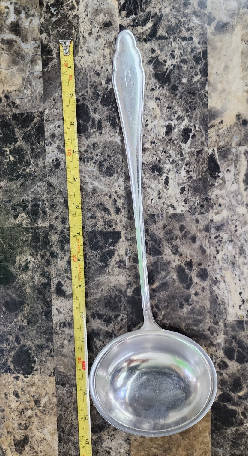 👍VINTAGE GOWE SILBER 90 SILVERPLATED SOUP LADLE MONOGRAMMED L 🍲