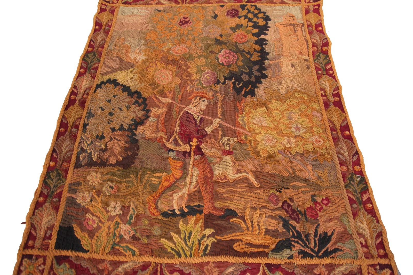 3×4 Antique French Pastoral Landscape Tapestry Wool Decorative Wall Art c.1920