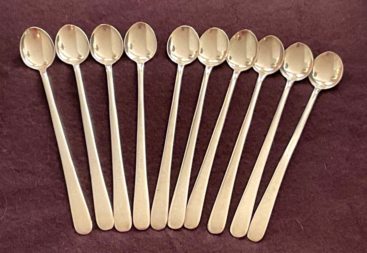 10 Vtg SHEFFIELD EL Crown Edward Lothian Silverplate ICE TEA SPOONS/Chocolate