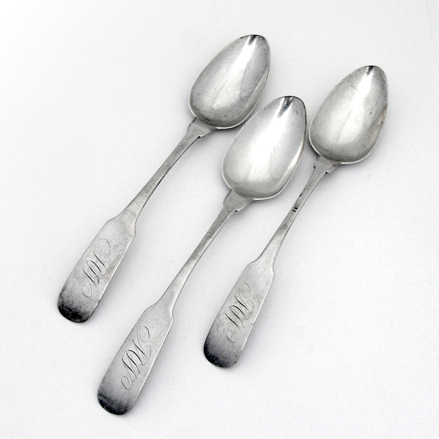 Fiddle Reverse Tipt Spoons Set Andrew Demilt Coin Silver 1800 Mono MW