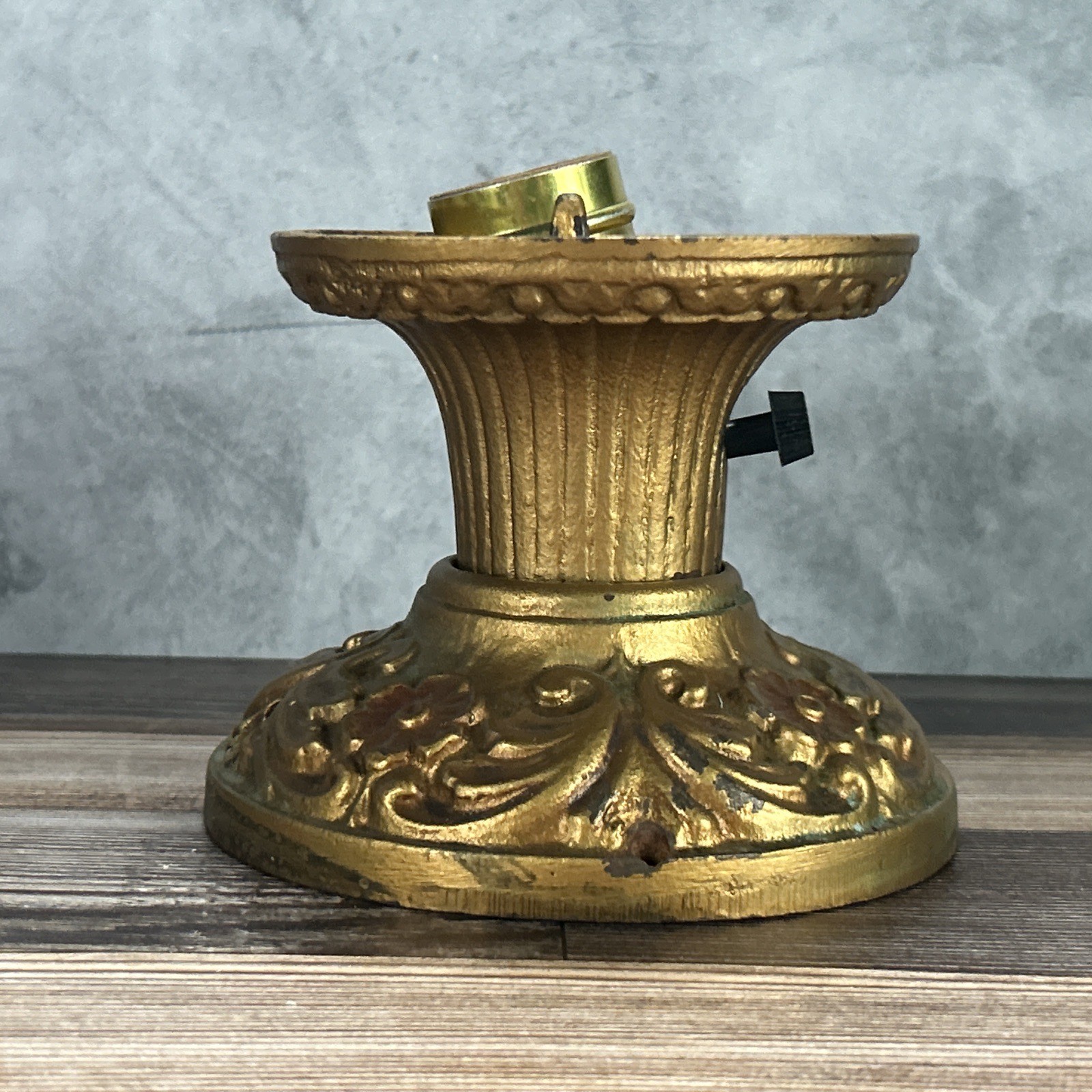 Antique Art Deco Cast Iron Light Fixture 1920s Gilt Farmhouse USA Heavy 5″