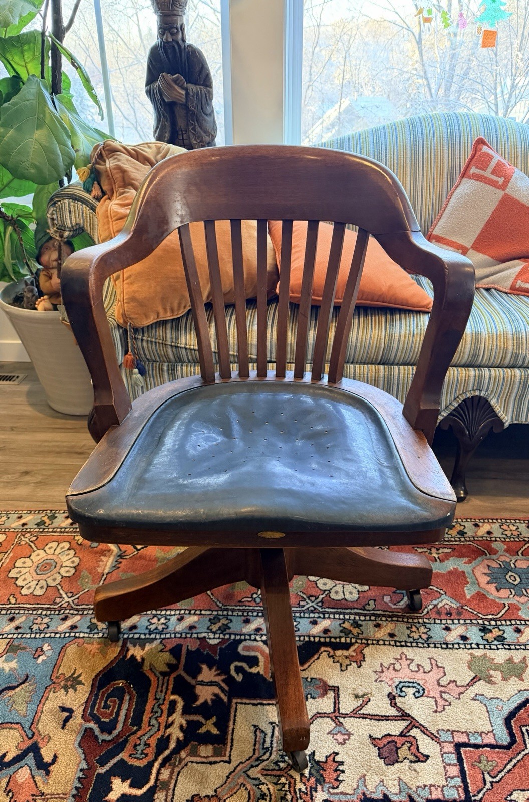 Antique Johnson Chair Co Oak Banker’s Swivel Office State Highway Pat 1916