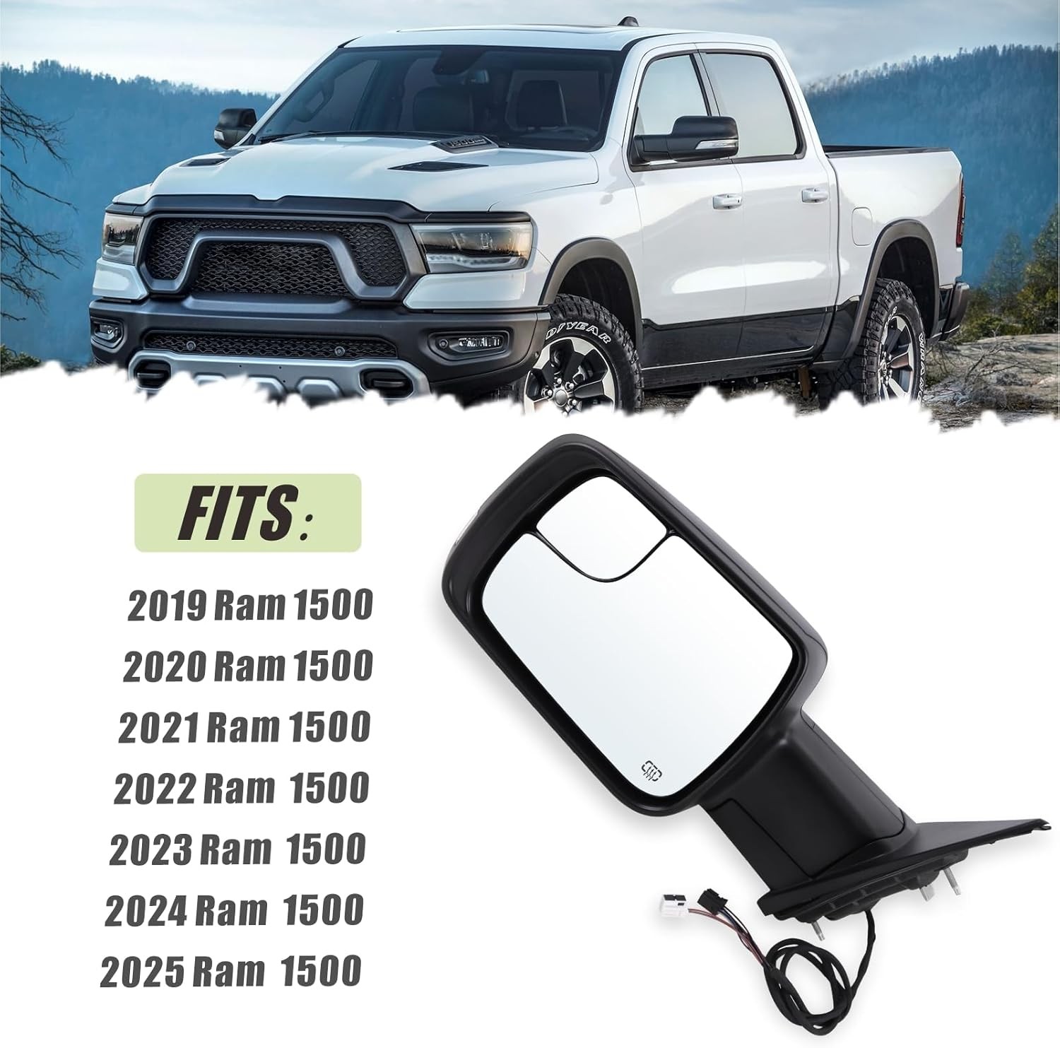 Left Driver Side Mirror Compatible with 2019 2020 2021 2022 2023 2024 2025 Ram 1