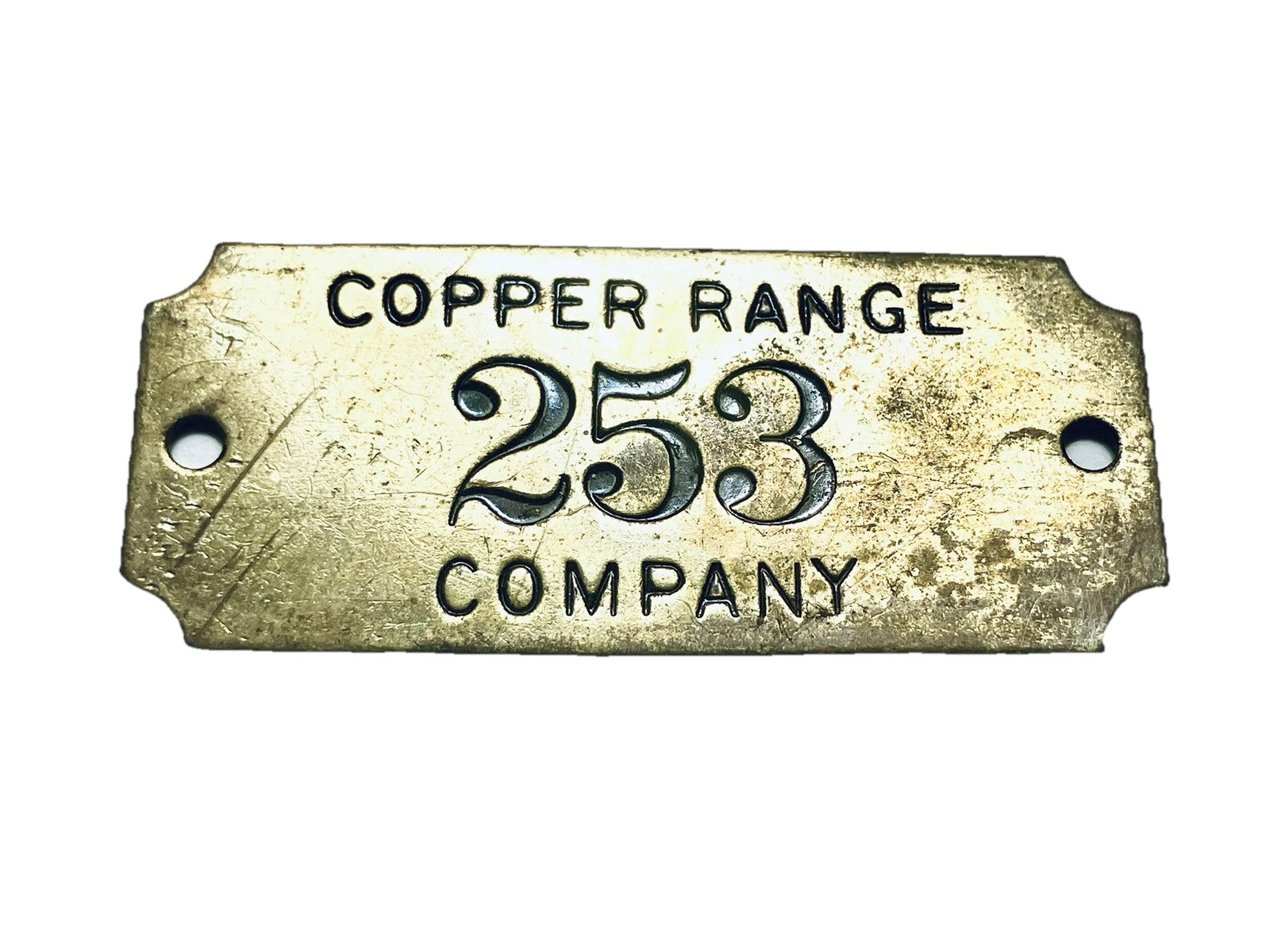 Copper Range Company Number 253 Tag White Pine Michigan Vintage Brass Mining Tag