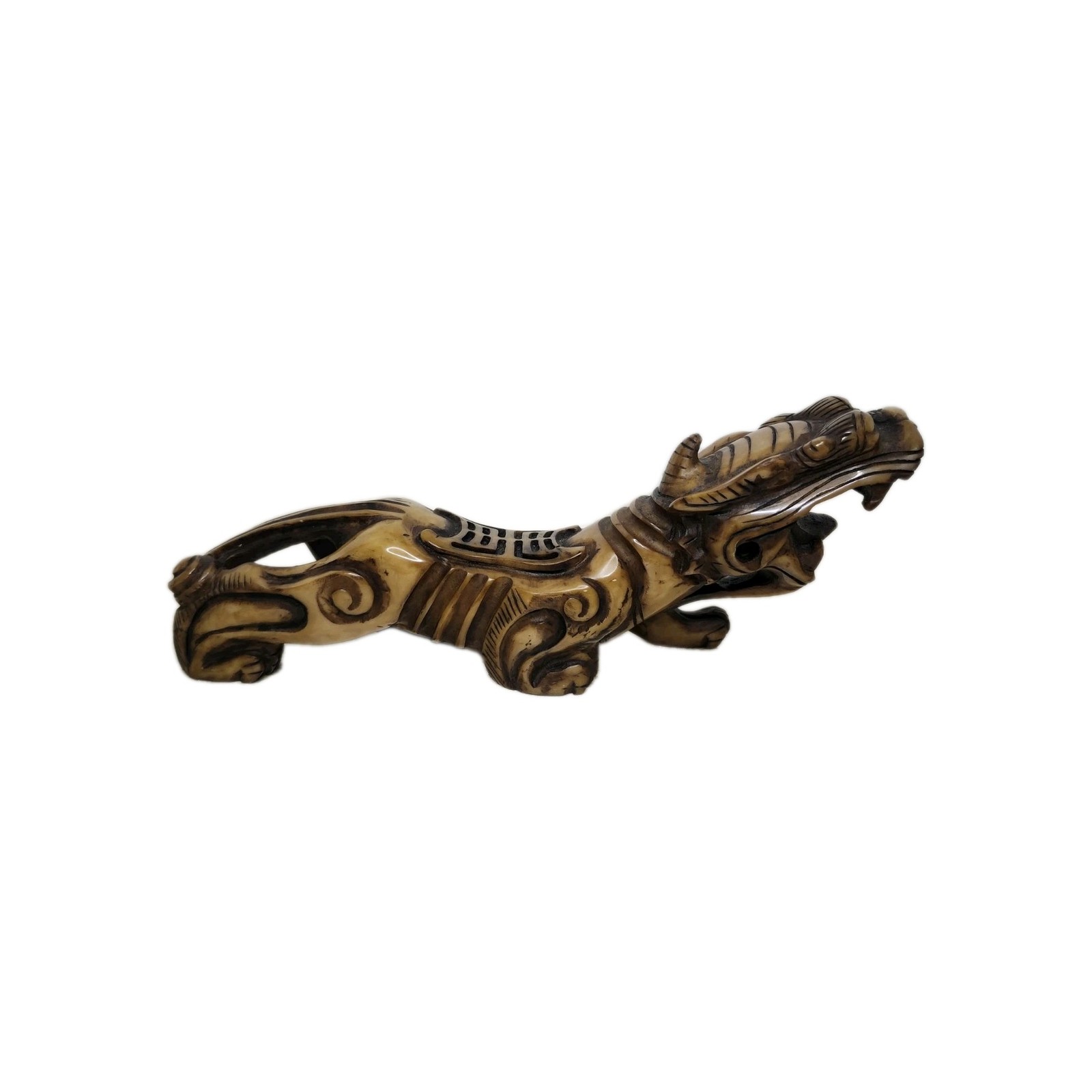 Antique Chinese Hand Carved Stone Dragon Pillow Statue Fengshui Mythical Beast
