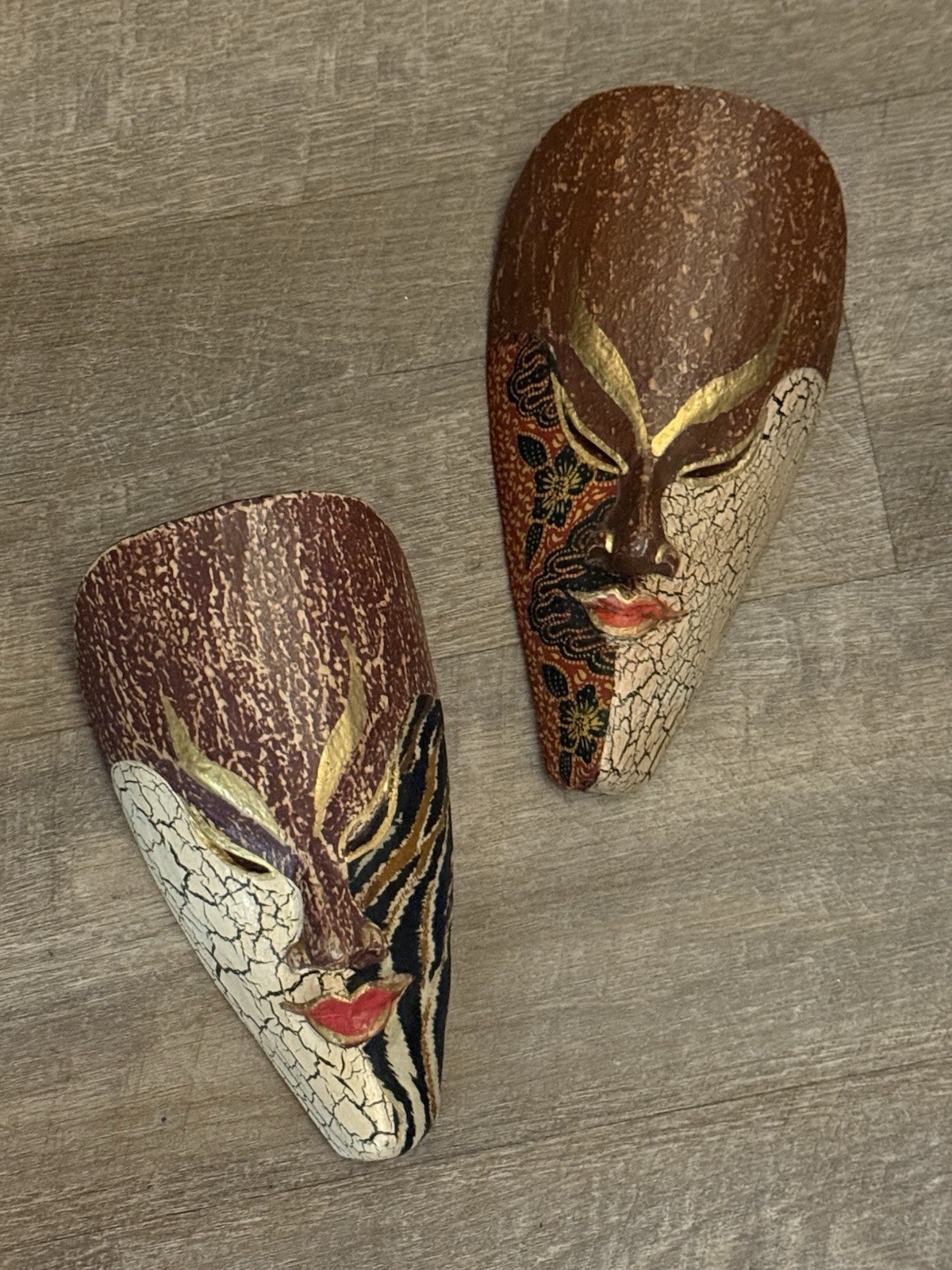 Set of 2 Bali Ethnic Tribal Wood Carved Masks By Sejati