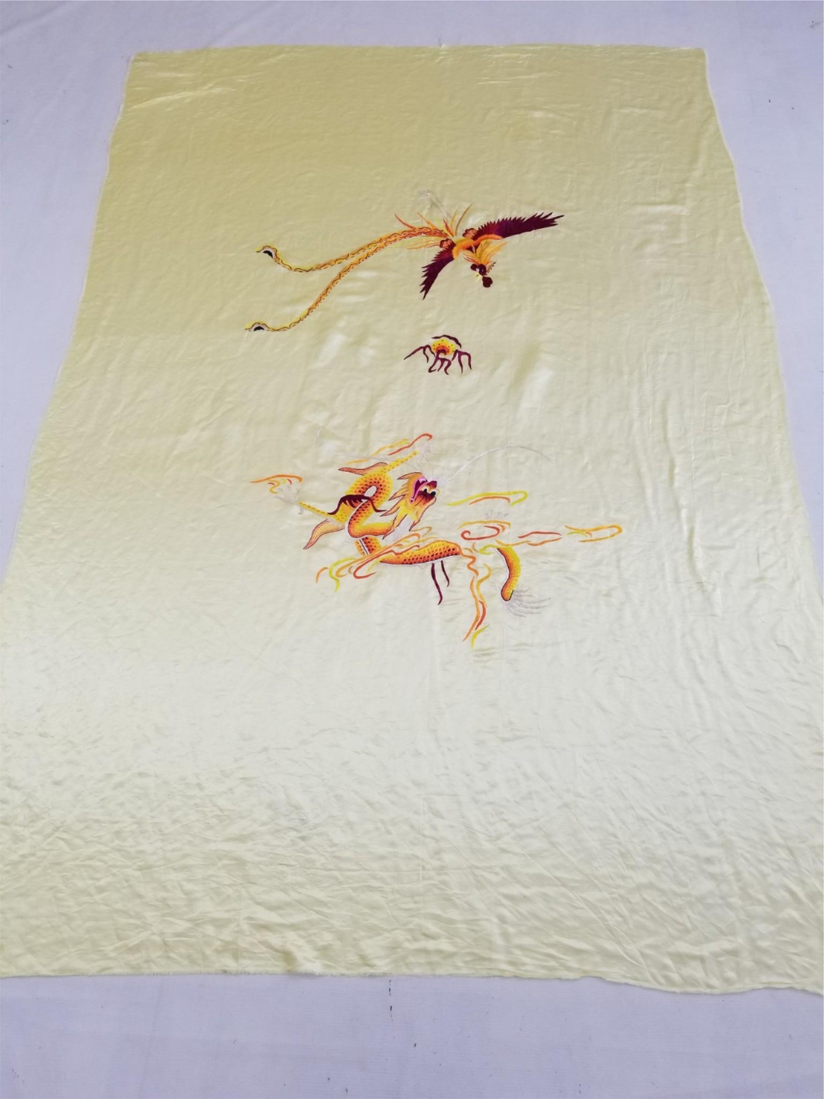 Antique Chinese Hand Embroidered Dragon Silk Panel 77×52 inches