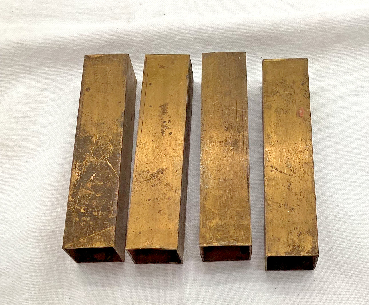 Antique – 4 Pieces Arts & Crafts Style Brass Square Tubing 15/16” dia. #5101