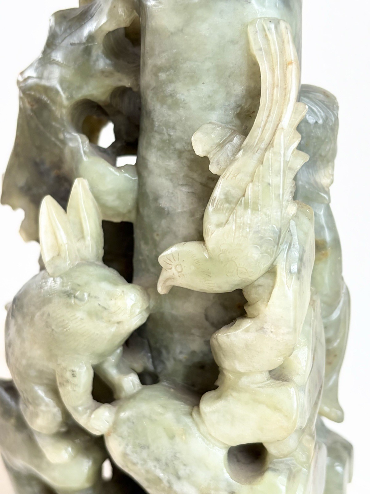 Antique Chinese Republic Era Suzhou Jade Serpentine Figurine & Stand
