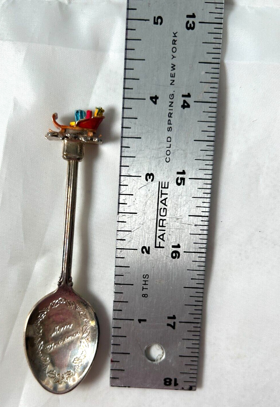 Vntg WAPW GT Britain Merry Christmas Sleigh Souvenir Silver Plated Spoon