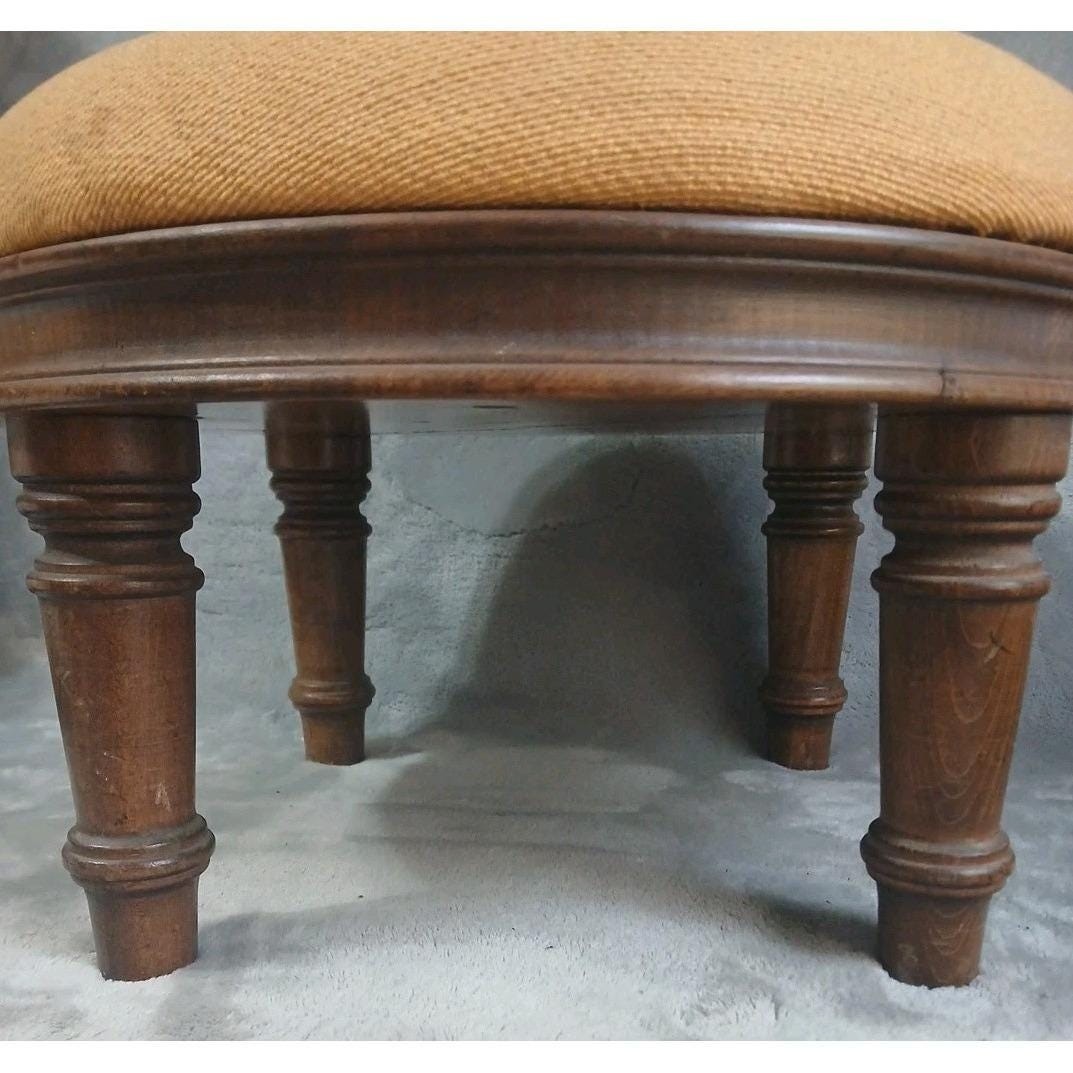Vtg Ethan Allen Wood Footstool Turned Leg Original Needlework Upholstery Y READ