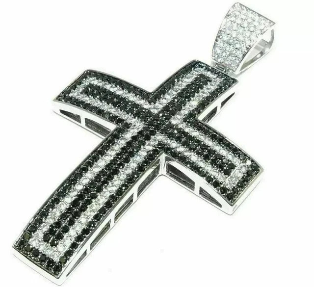 3Ct Round Cut Black Diamond Men’s Cross Pendant 14k White Gold Plated 925 Silver
