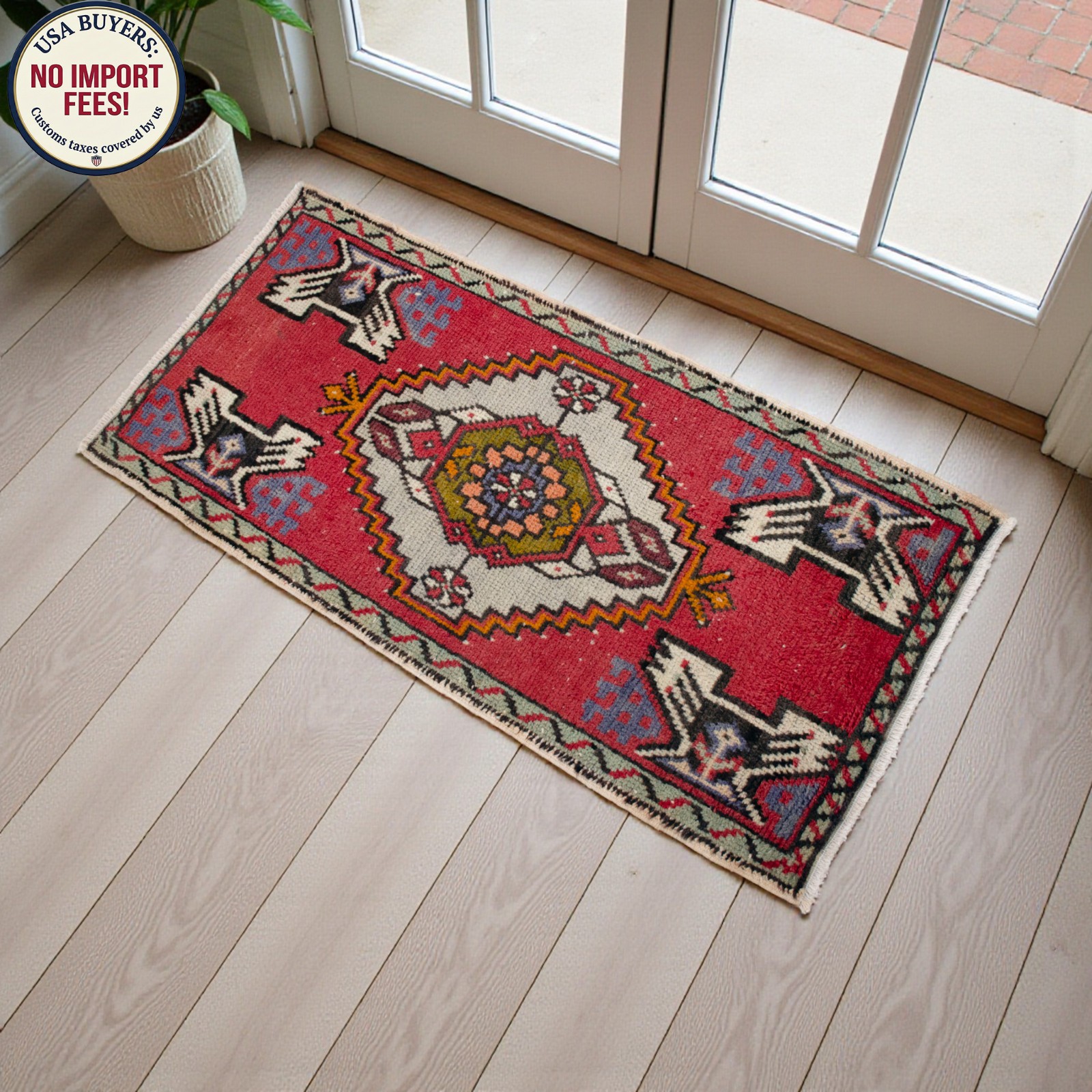 Vintage Turkish Rug Handmade Small Rug, Wool Doormat, Kitchen Rug, 2×3 ft approx