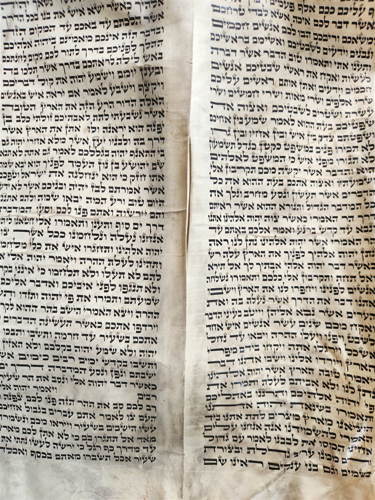 TORAH SCROLL FRAGMENT MANUSCRIPT on VELLUM 19th cent. ANTIQUE BIBLE DEUTERONOMY