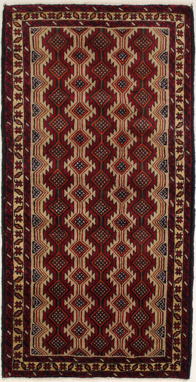 Handmade Vintage Oriental Rug 3’5X7 ft Tribal Geometric Style Foyer Area Carpet