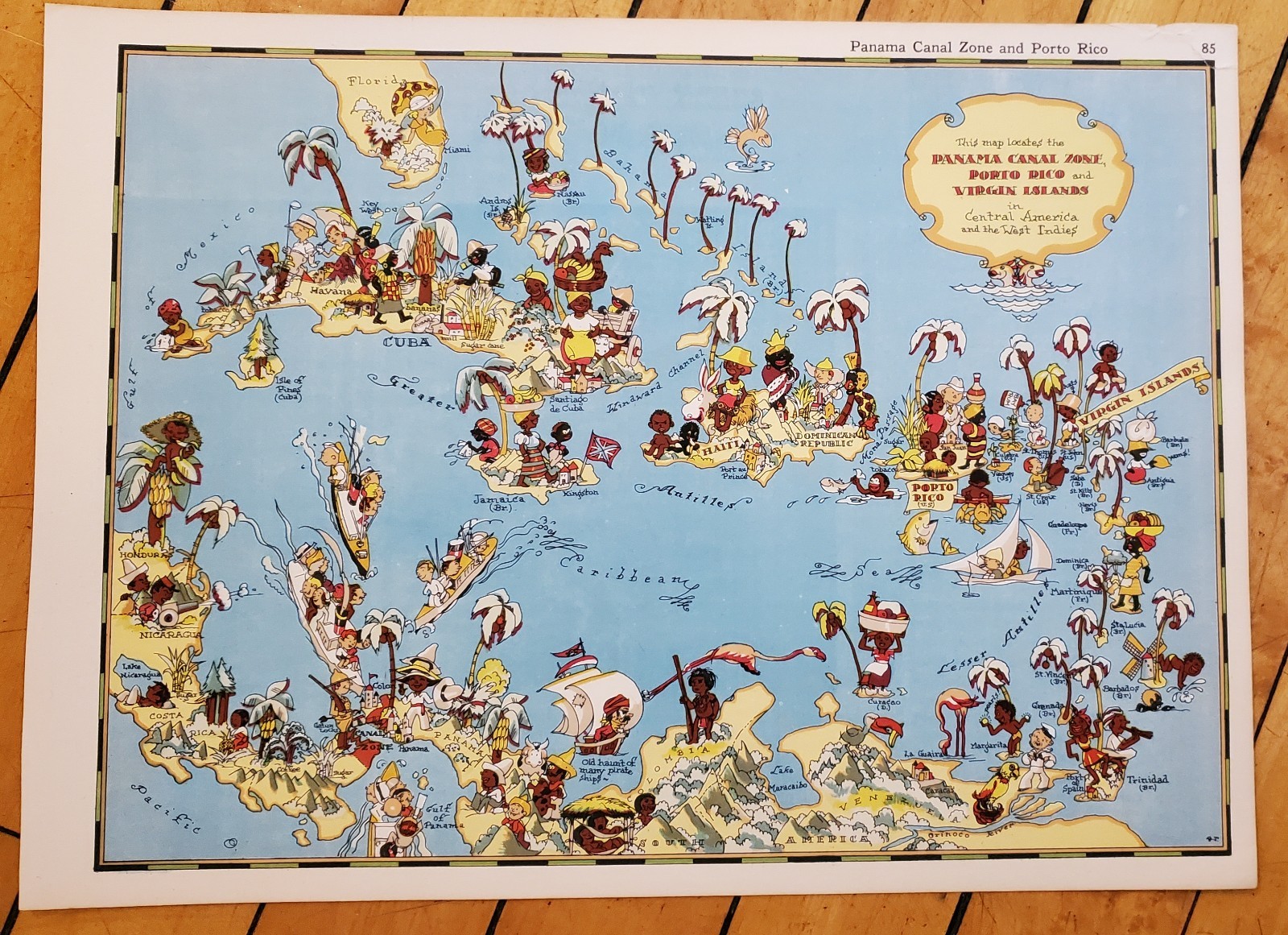 1935 Puerto Rico Virgin Island MAP Ruth Taylor White Pictoral Gay Geography Cart