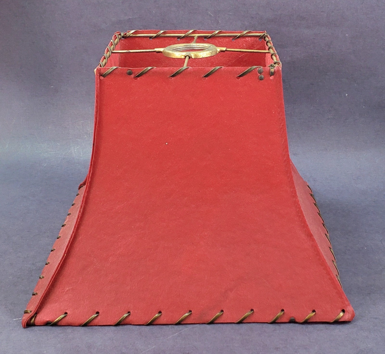 Fiberglass RED Lamp Shade 7.5″ t – 5.75″ top 10.5″ Bottom lacing wrap MCM vtg