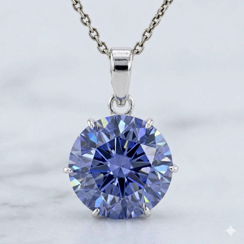 4Ct Round Cut Blue Lab-Created Diamond Solitaire Pendant 14K White Gold Plated