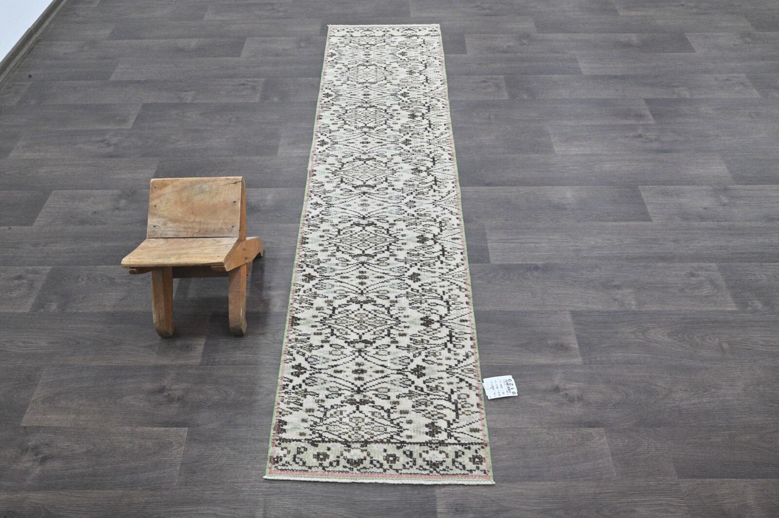 Vintage Turkish Runner Rug 2x7ft Wool Anatolian Handmade Hallway Oushak BEIGE