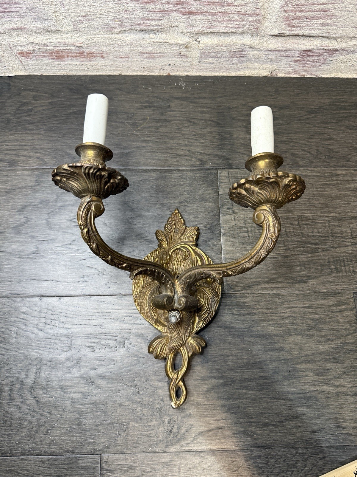 Vintage French Louis XVI Style Gold Tone 2 Arm Wall Sconce Electric 9”